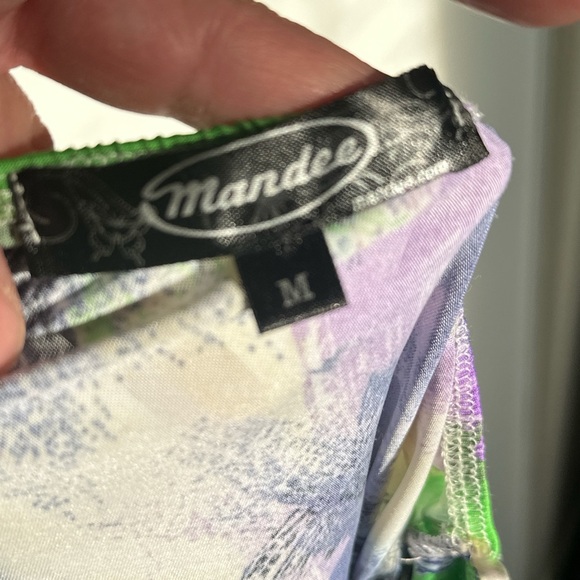 Halter top with padded bust Abstract Green and Purple ties at neck Y2K size Med - Picture 3 of 5